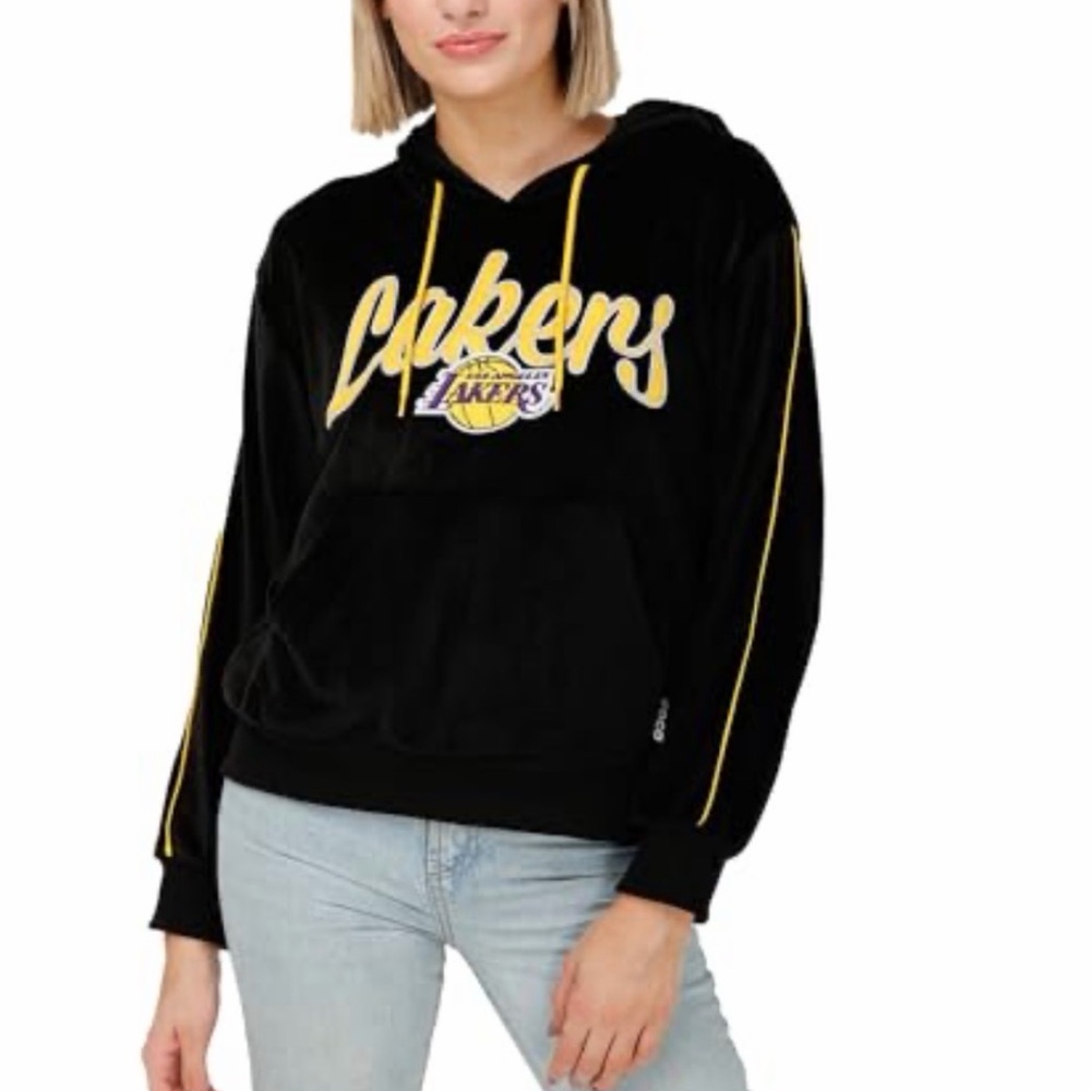 FOCO Women's NBA Lakers Logo Fashion Velour Hooded Sweatshirt| Size S | NWT | W1